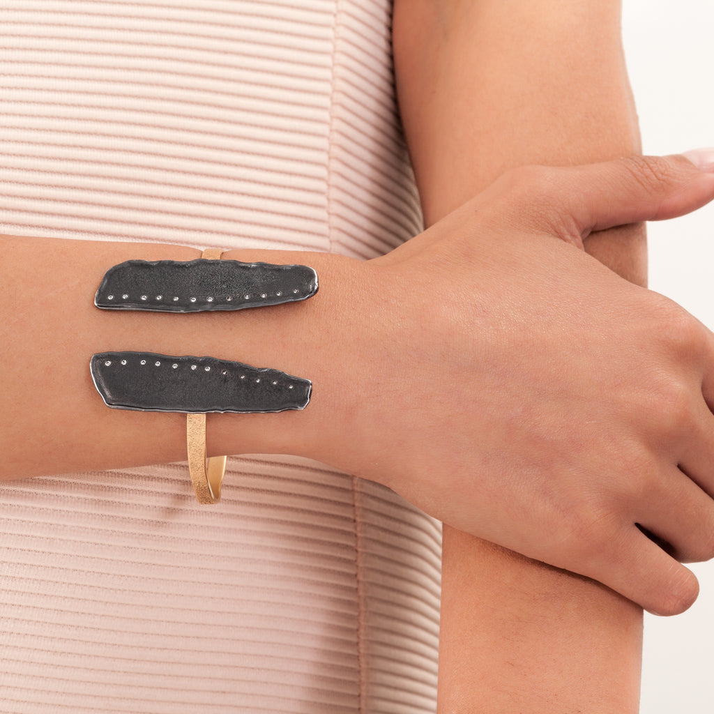 14K Gold and Sterling Silver Wing Cuff Bracelet - Hozoni Designs
