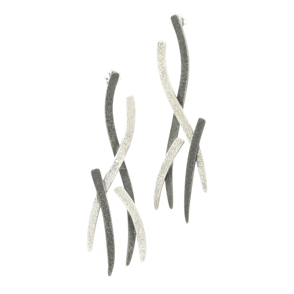 14K Gold & Sterling Silver Woven Earrings - Hozoni Designs