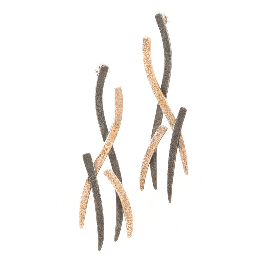 14K Gold & Sterling Silver Woven Earrings - Hozoni Designs