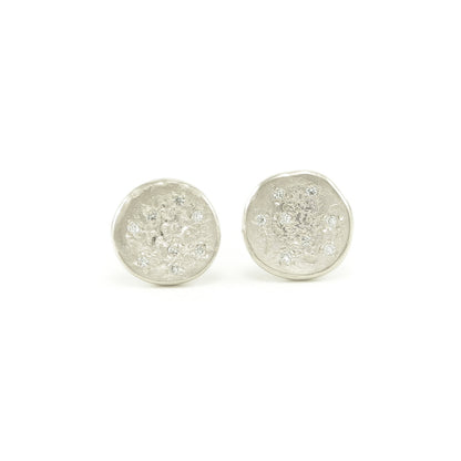 14K White Gold Organic Stud Earrings With White Diamonds - Hozoni Designs