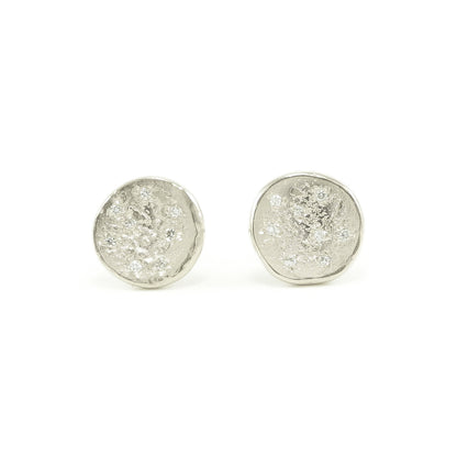 14K White Gold Organic Stud Earrings With White Diamonds - Hozoni Designs