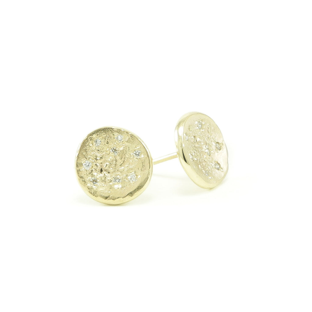 14K Gold Organic Stud Earrings With White Diamonds - Hozoni Designs