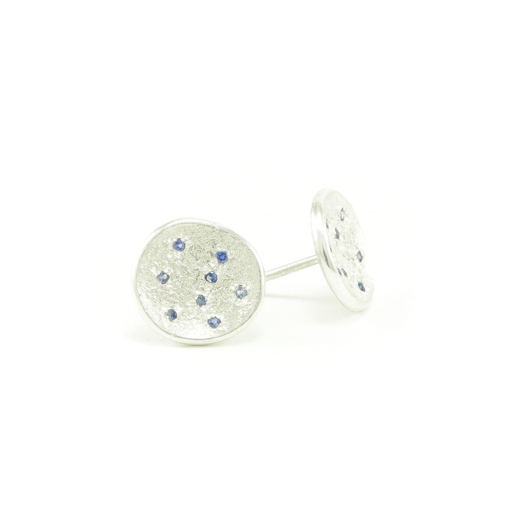 Sterling Silver Organic Stud Earrings With Sapphires - Hozoni Designs