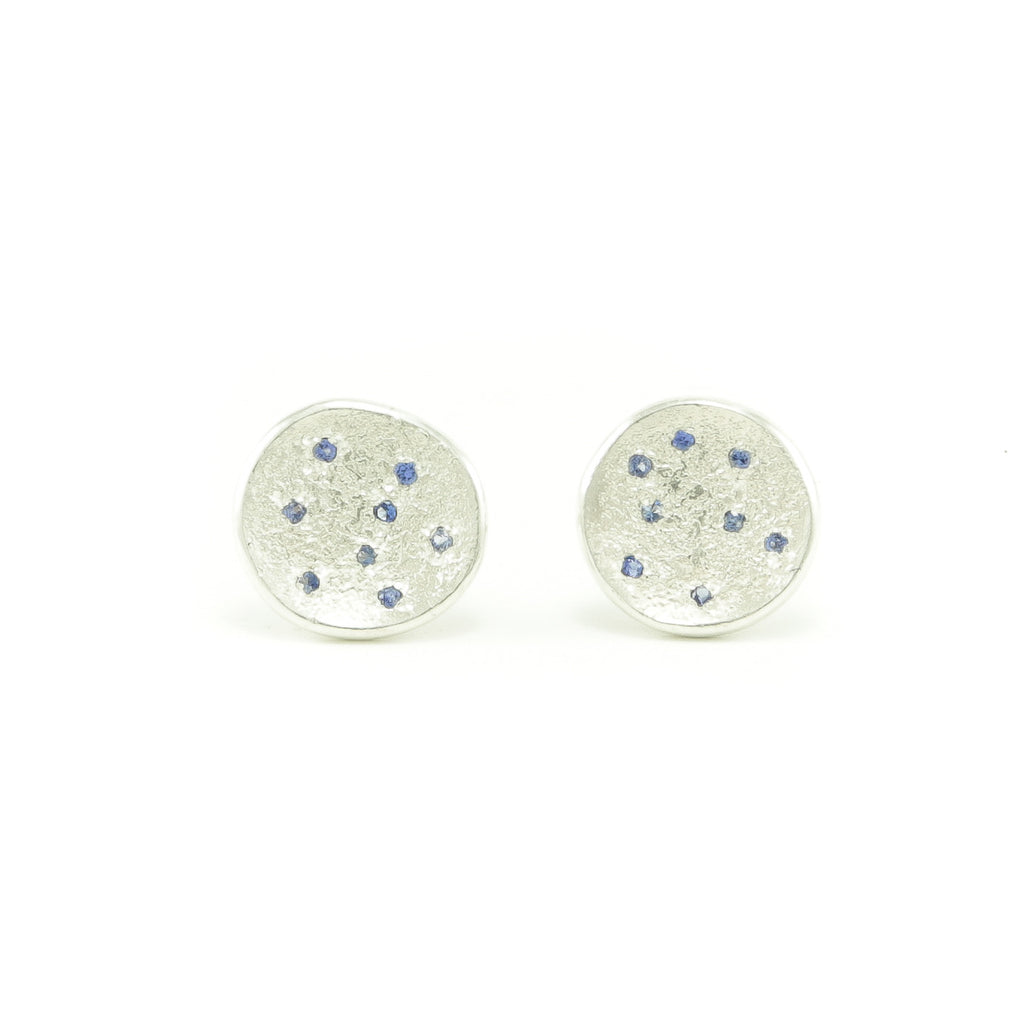 Sterling Silver Organic Stud Earrings With Sapphires - Hozoni Designs