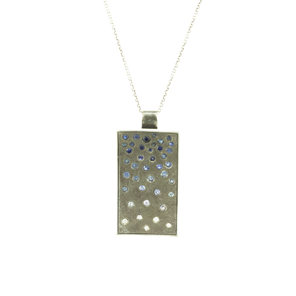Sterling Silver Ombre Necklace with Blue Sapphires and White Diamonds - Hozoni Designs