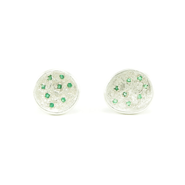 Sterling Silver Organic Stud Earrings With Emeralds - Hozoni Designs