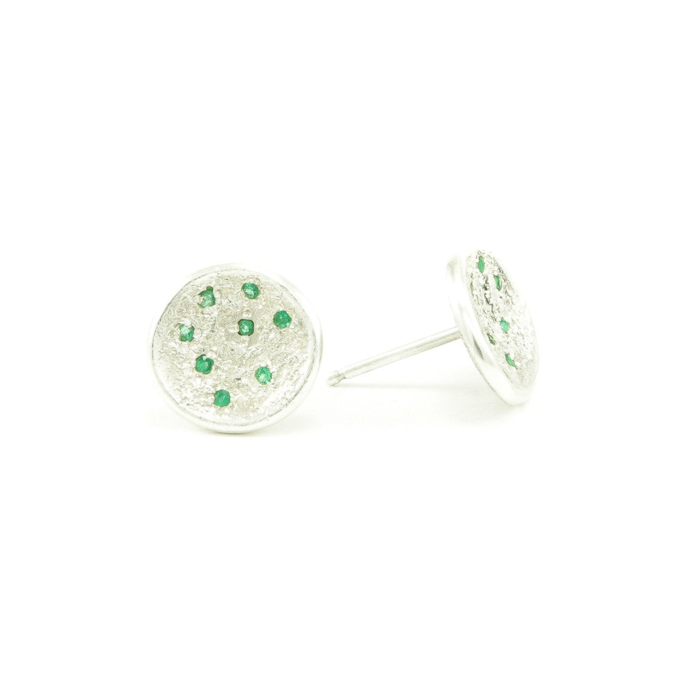 Sterling Silver Organic Stud Earrings With Emeralds - Hozoni Designs