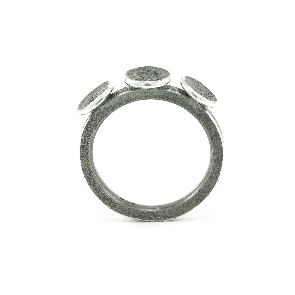 Sterling Silver Organic Three Disc Ring - Hozoni Designs