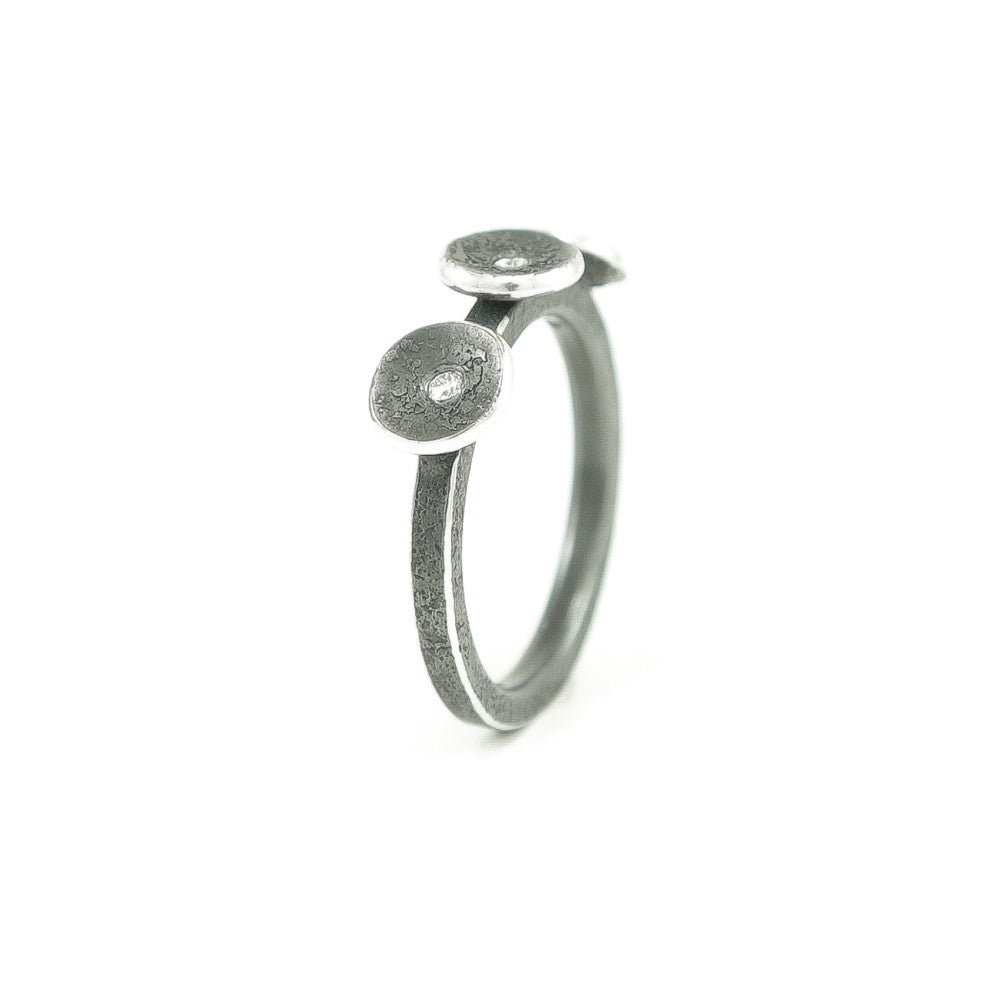 Sterling Silver Organic Three Disc Ring with White Diamonds - Hozoni Designs