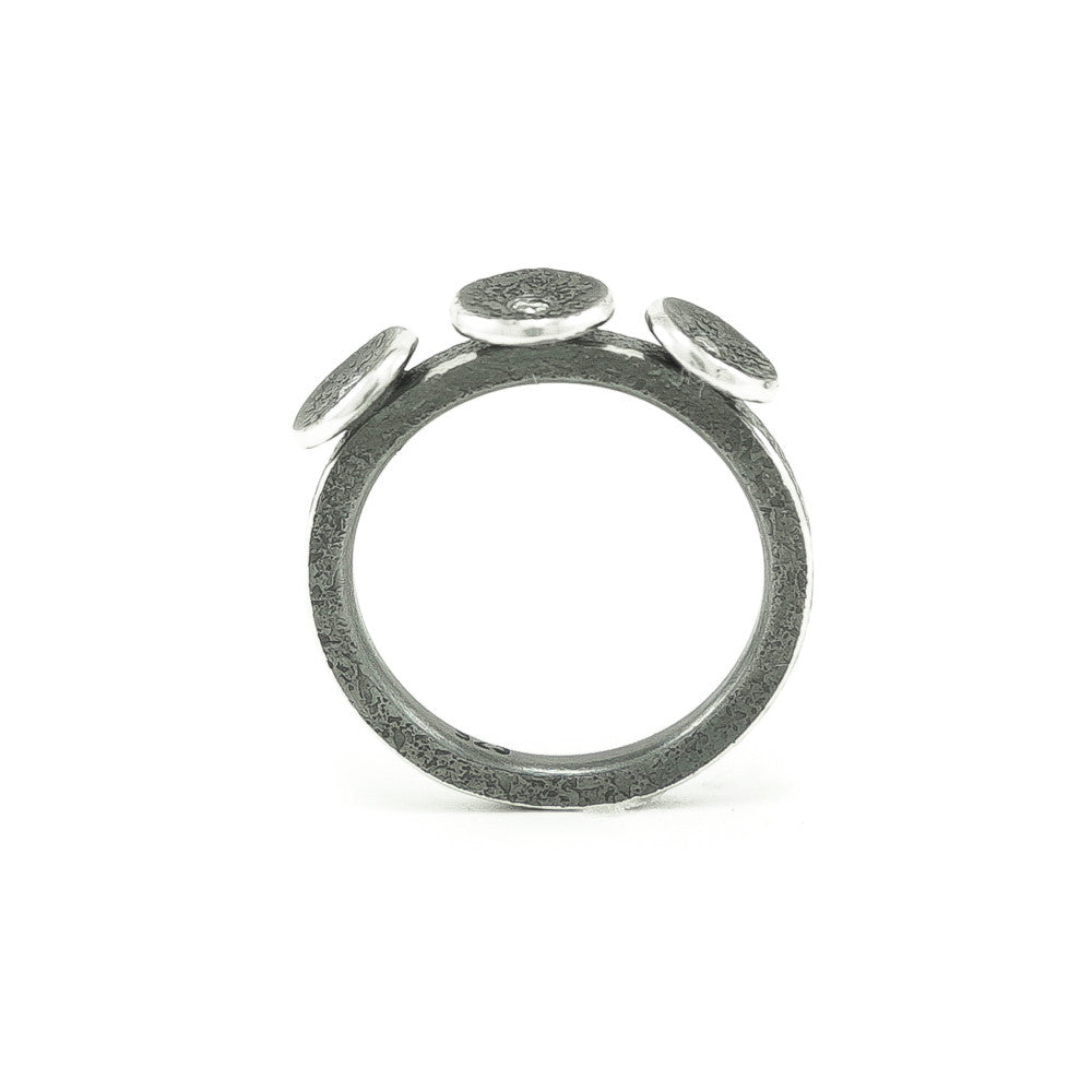 Sterling Silver Organic Three Disc Ring with White Diamonds - Hozoni Designs