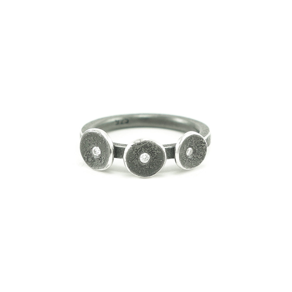 Sterling Silver Organic Three Disc Ring with White Diamonds - Hozoni Designs