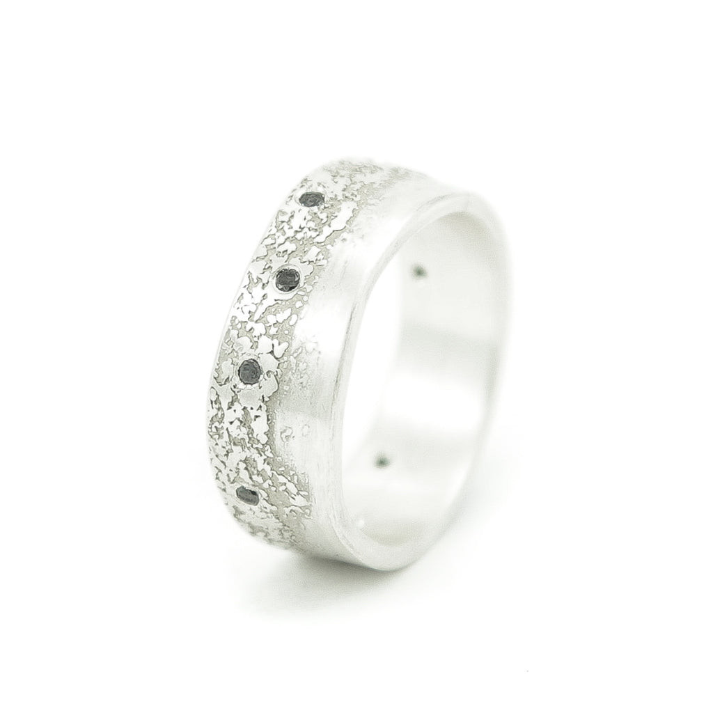 Men's Sterling Silver Organic Band with Black Diamonds - Hozoni Designs