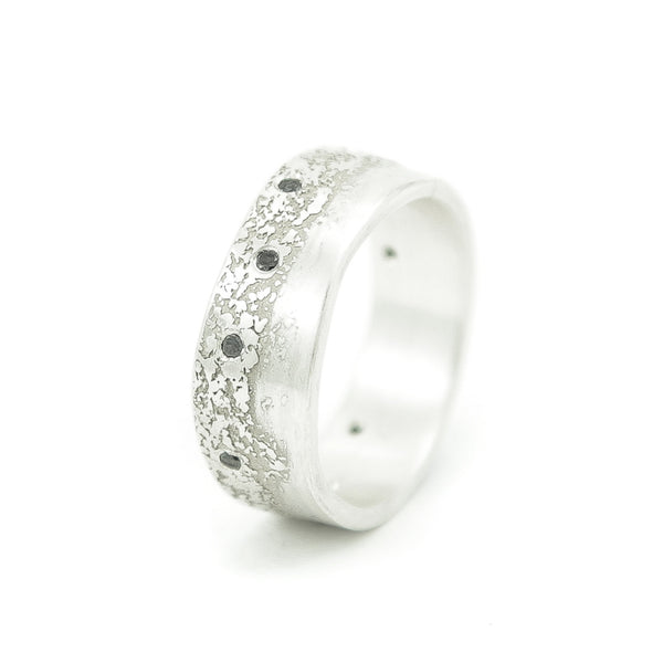 Men's Sterling Silver Organic Band with Black Diamonds - Hozoni Designs