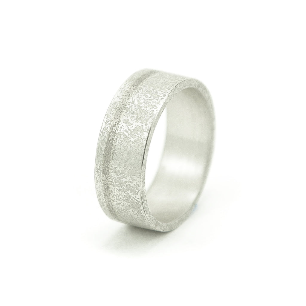 Men's Sterling Silver Rustic Band with 14K White Gold Inlay - Hozoni Designs
