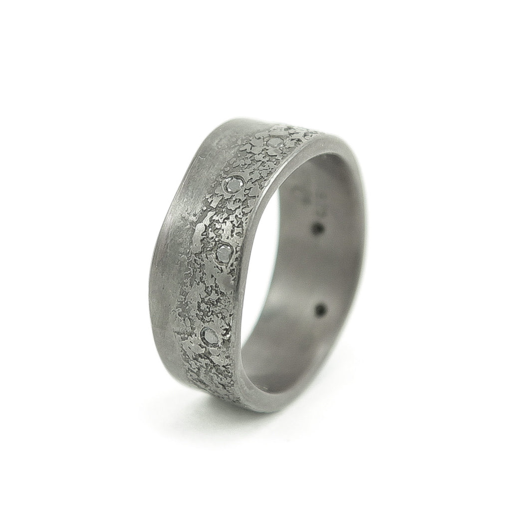 Men's Sterling Silver Organic Band with Black Diamonds - Hozoni Designs