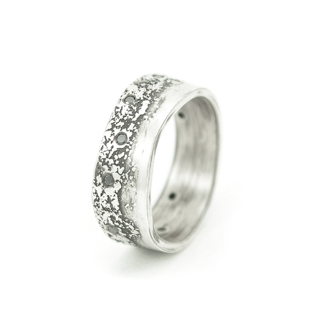Men's Sterling Silver Organic Band with Black Diamonds - Hozoni Designs