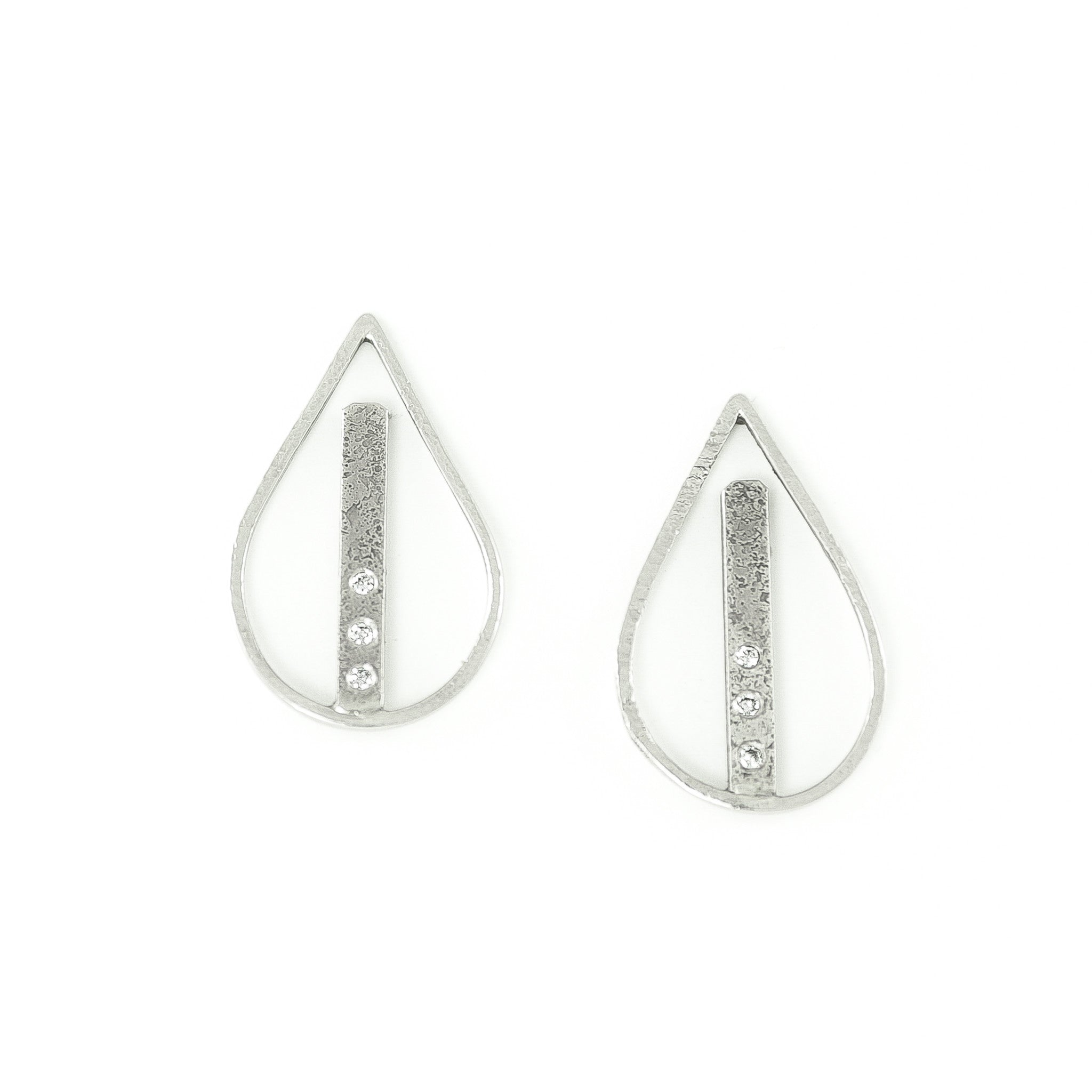 14K White Gold Teardrop Earrings with White Diamonds - Hozoni Designs