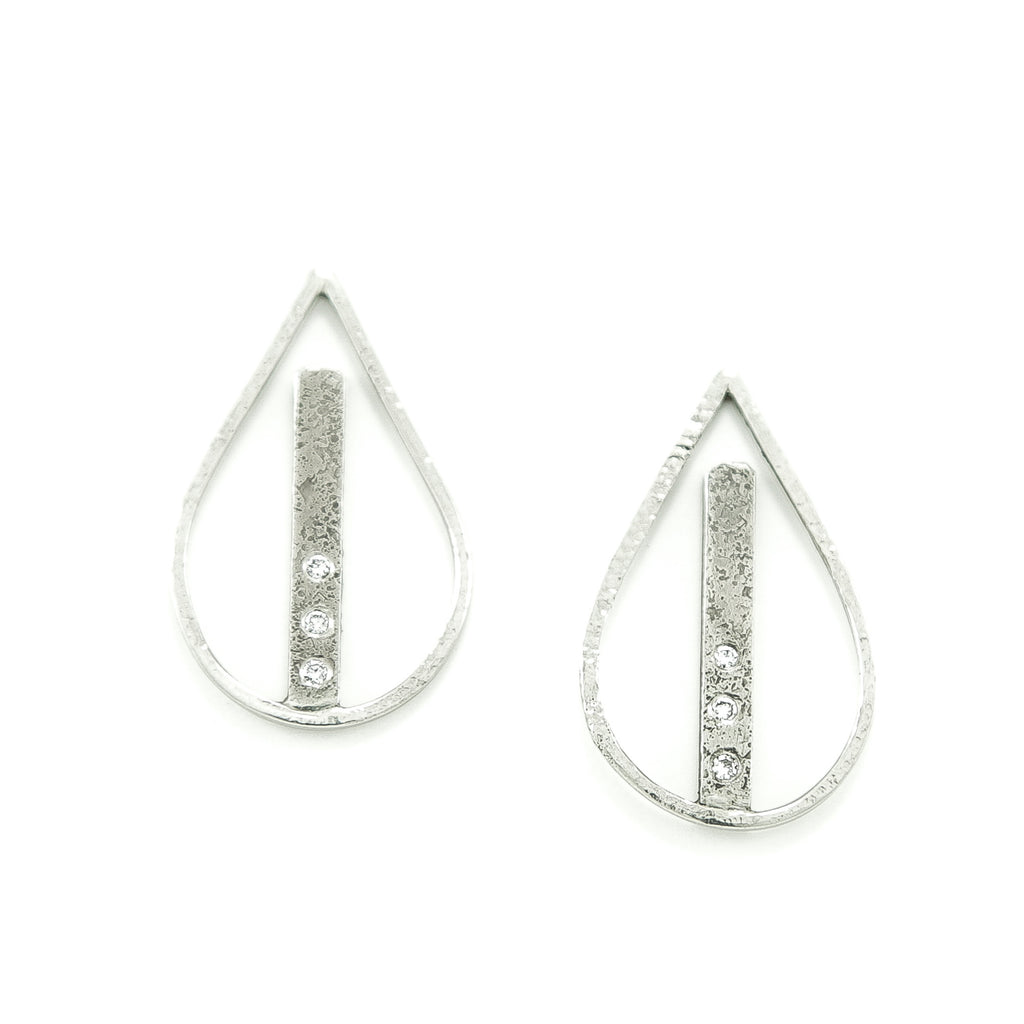 14K White Gold Teardrop Earrings with White Diamonds - Hozoni Designs