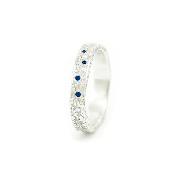 Women's Sterling Silver Organic Band with Round Sapphires - Hozoni Designs