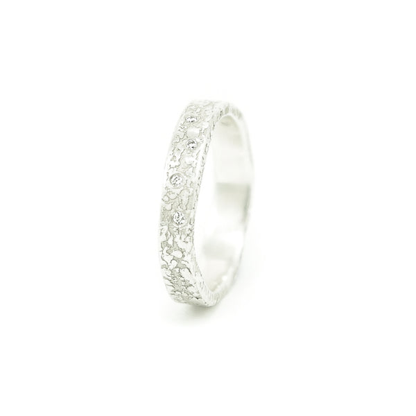 Women's Sterling Silver Organic Band with White Diamonds - Hozoni Designs