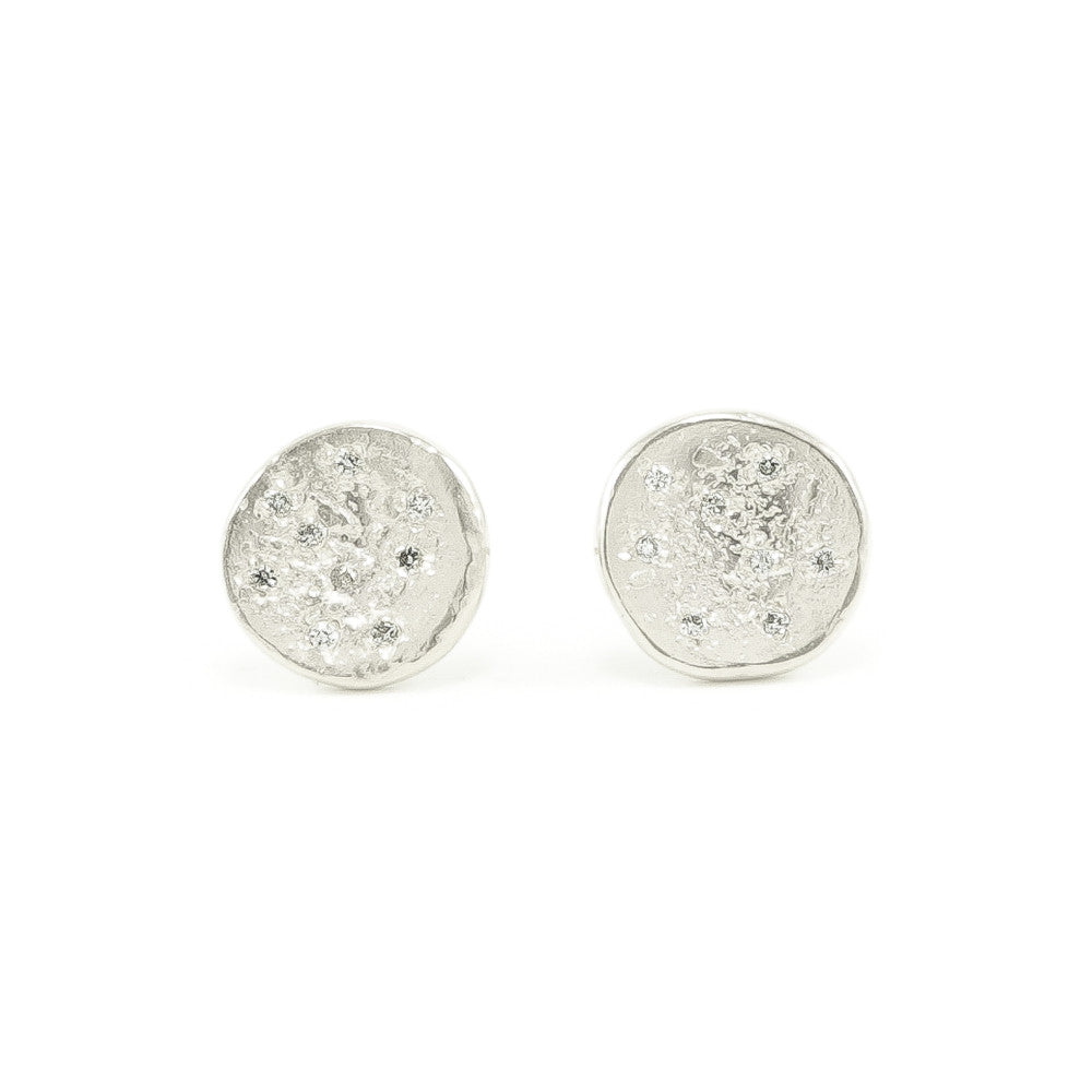 Sterling Silver Organic Stud Earrings With White Diamonds - Hozoni Designs