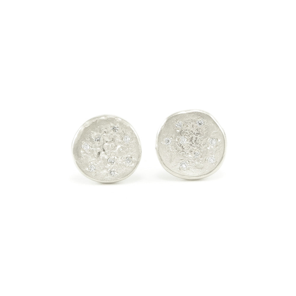 Sterling Silver Organic Stud Earrings With White Diamonds - Hozoni Designs