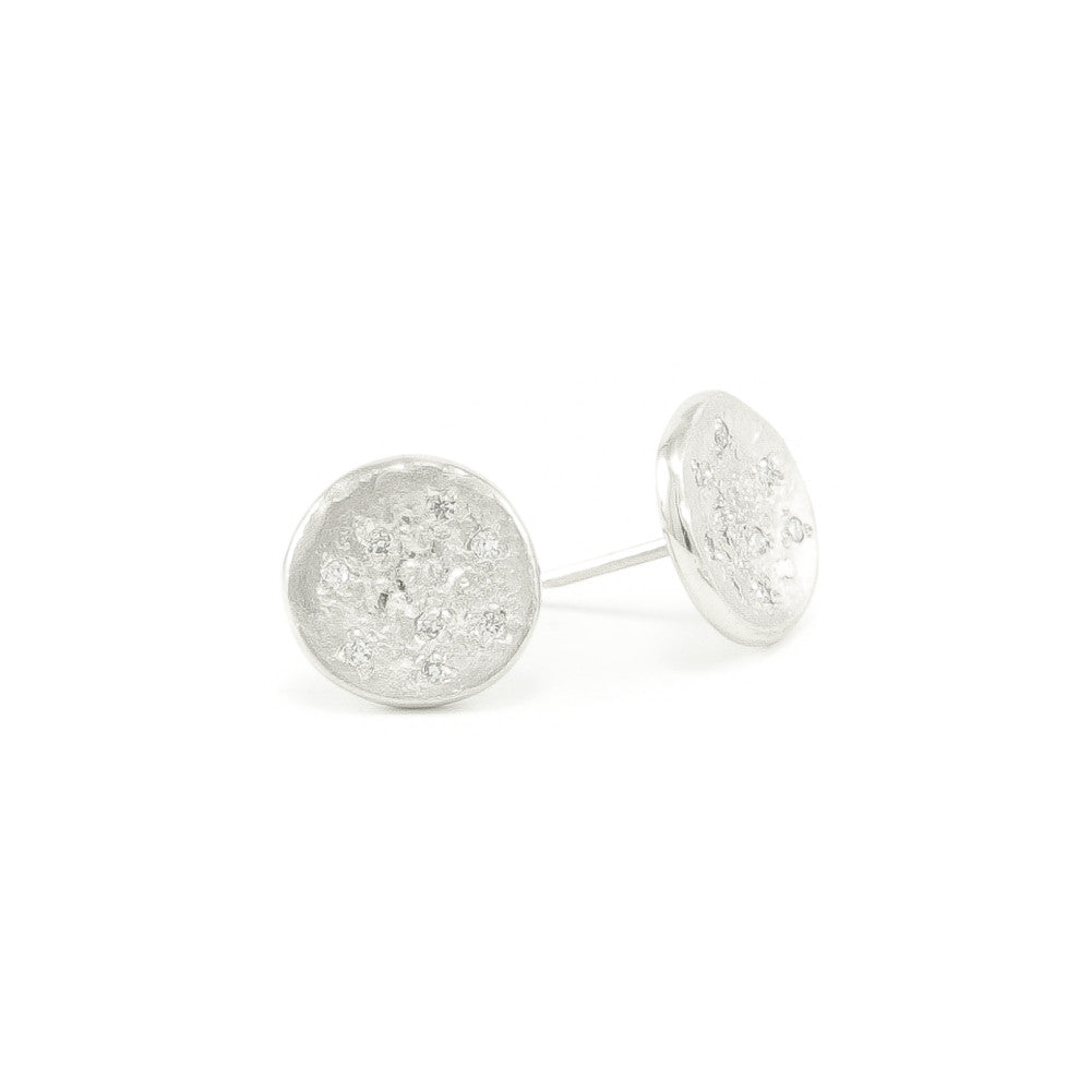 Sterling Silver Organic Stud Earrings With White Diamonds - Hozoni Designs